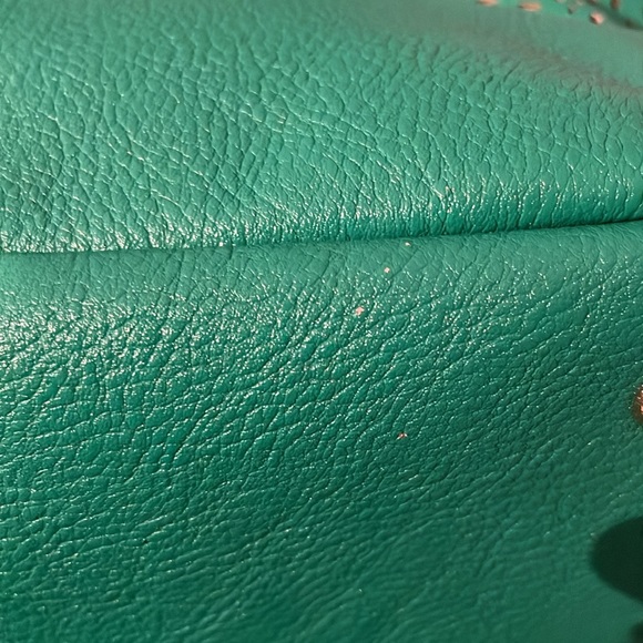 RALPH LAUREN Laser Cut Perforated Chantilly Tote Bag Clutch Green Purse Leather - Picture 10 of 16